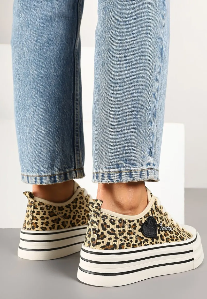 Panterkowe Trampki na Grubej Podeszwie z Aplikacją i Napisem Eheria