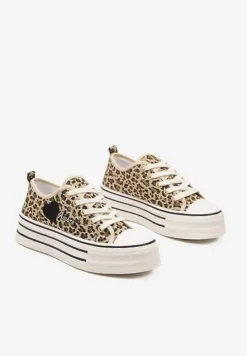 Panterkowe Trampki na Grubej Podeszwie z Aplikacją i Napisem Eheria