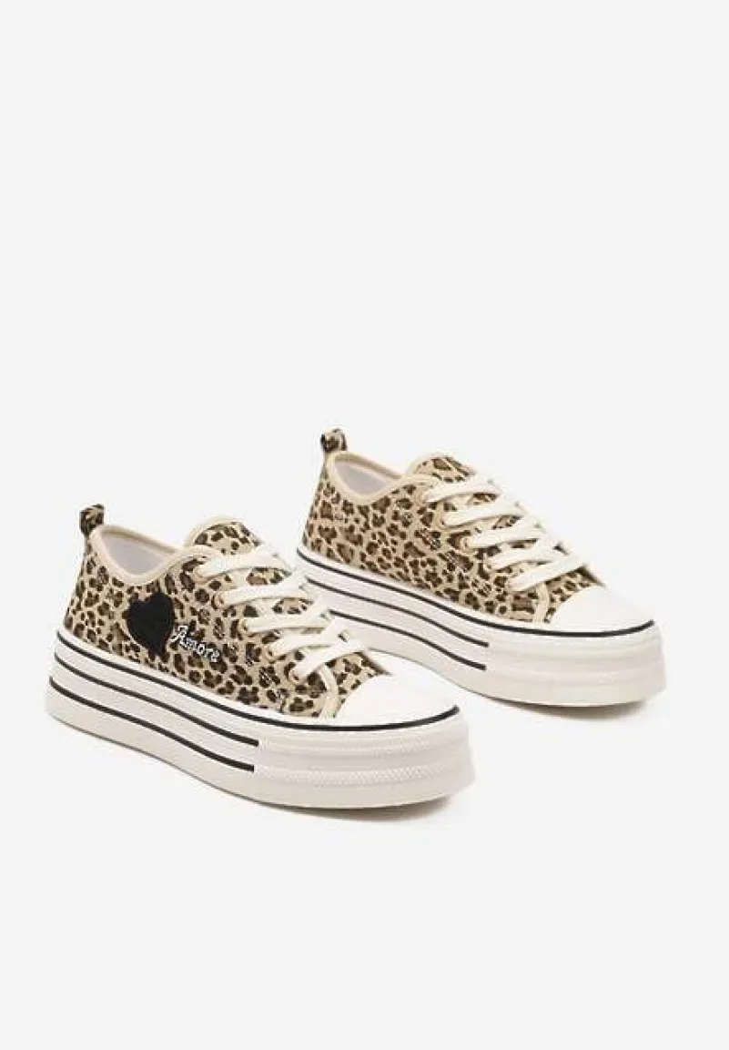 Panterkowe Trampki na Grubej Podeszwie z Aplikacją i Napisem Eheria