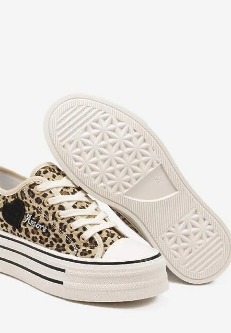 Panterkowe Trampki na Grubej Podeszwie z Aplikacją i Napisem Eheria