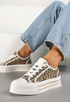 Panterkowe Trampki na Niskiej Platformie Ozdobione Cyrkoniami Felelith