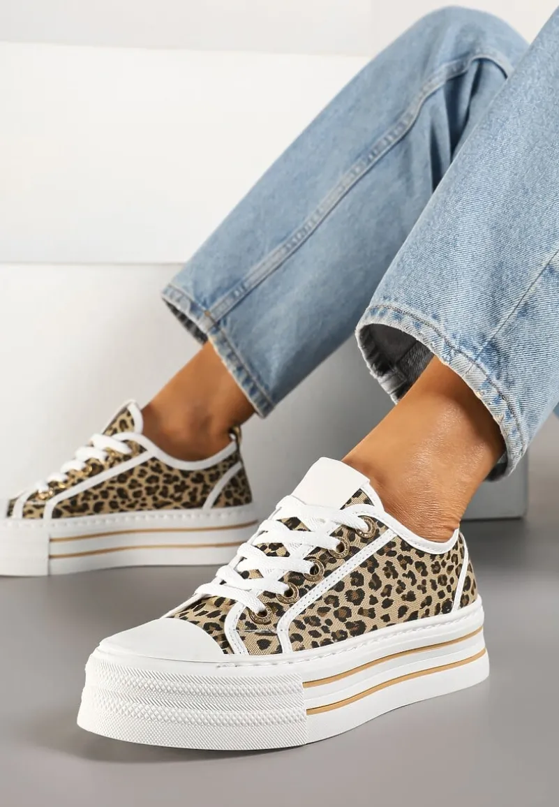 Panterkowe Trampki na Niskiej Platformie Ozdobione Cyrkoniami Felelith