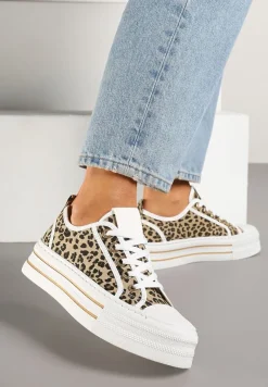 Panterkowe Trampki na Niskiej Platformie Ozdobione Cyrkoniami Felelith