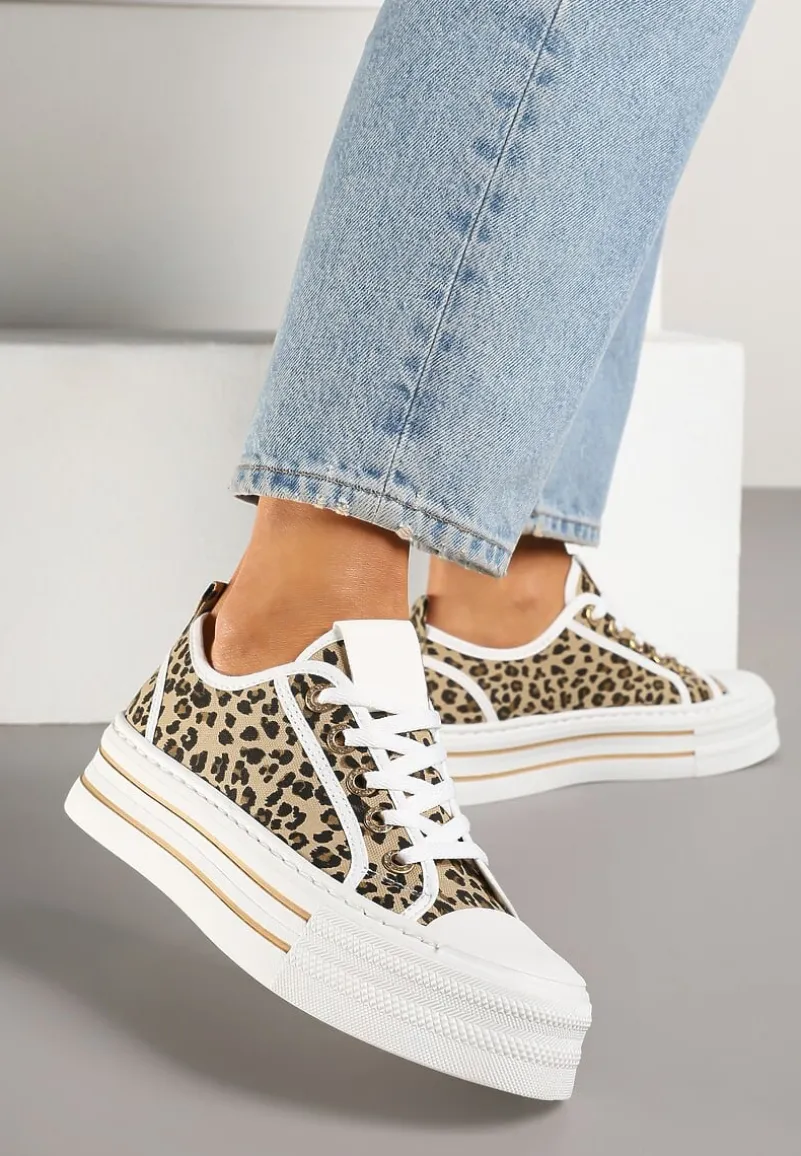 Panterkowe Trampki na Niskiej Platformie Ozdobione Cyrkoniami Felelith