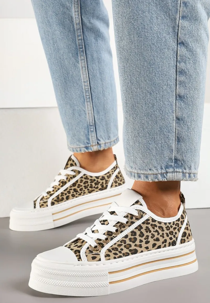 Panterkowe Trampki na Niskiej Platformie Ozdobione Cyrkoniami Felelith