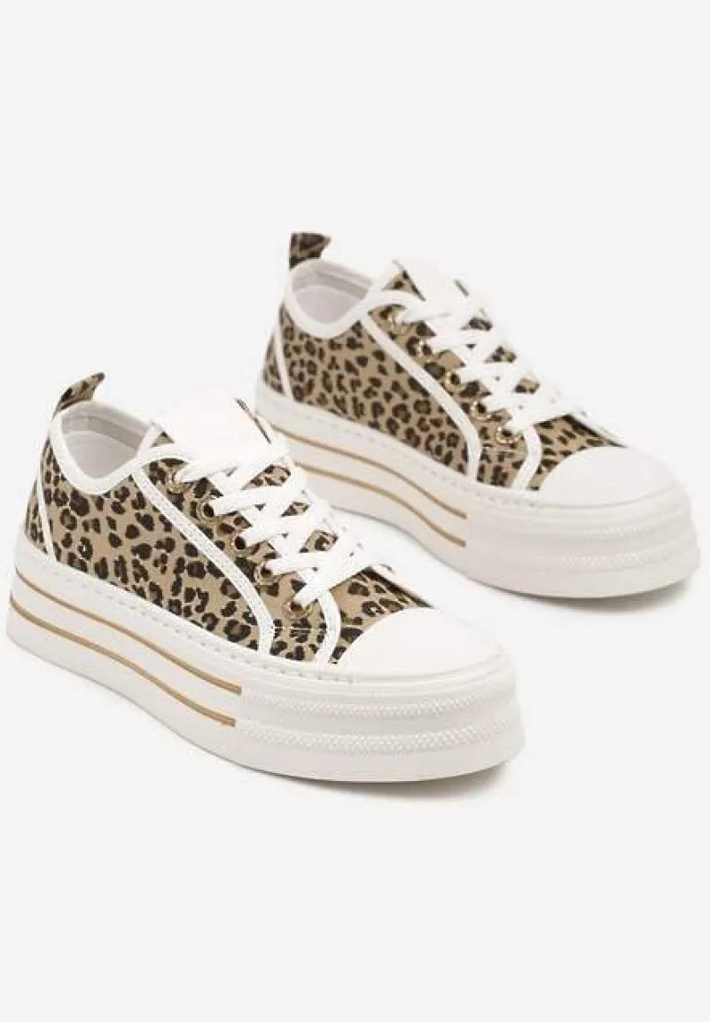 Panterkowe Trampki na Niskiej Platformie Ozdobione Cyrkoniami Felelith