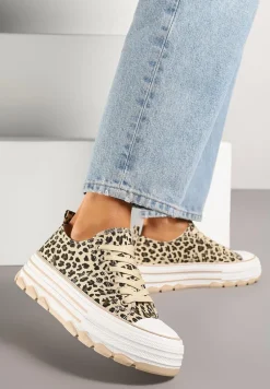 Panterkowe Trampki na Platformie z Paskami i Niską Cholewką Zienelle