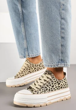 Panterkowe Trampki na Platformie z Paskami i Niską Cholewką Zienelle