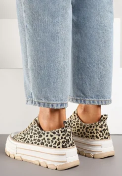 Panterkowe Trampki na Platformie z Paskami i Niską Cholewką Zienelle