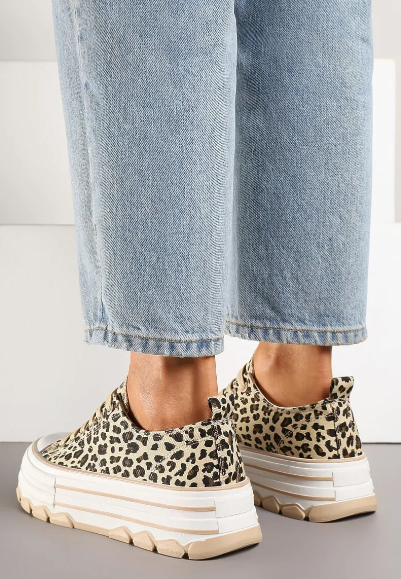 Panterkowe Trampki na Platformie z Paskami i Niską Cholewką Zienelle