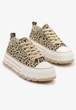 Panterkowe Trampki na Platformie z Paskami i Niską Cholewką Zienelle