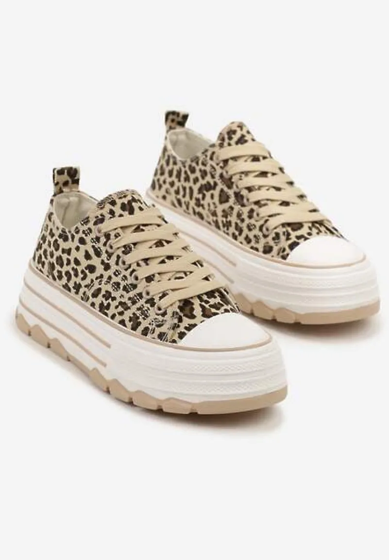 Panterkowe Trampki na Platformie z Paskami i Niską Cholewką Zienelle