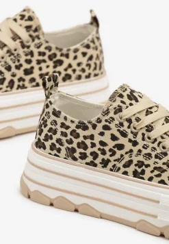 Panterkowe Trampki na Platformie z Paskami i Niską Cholewką Zienelle