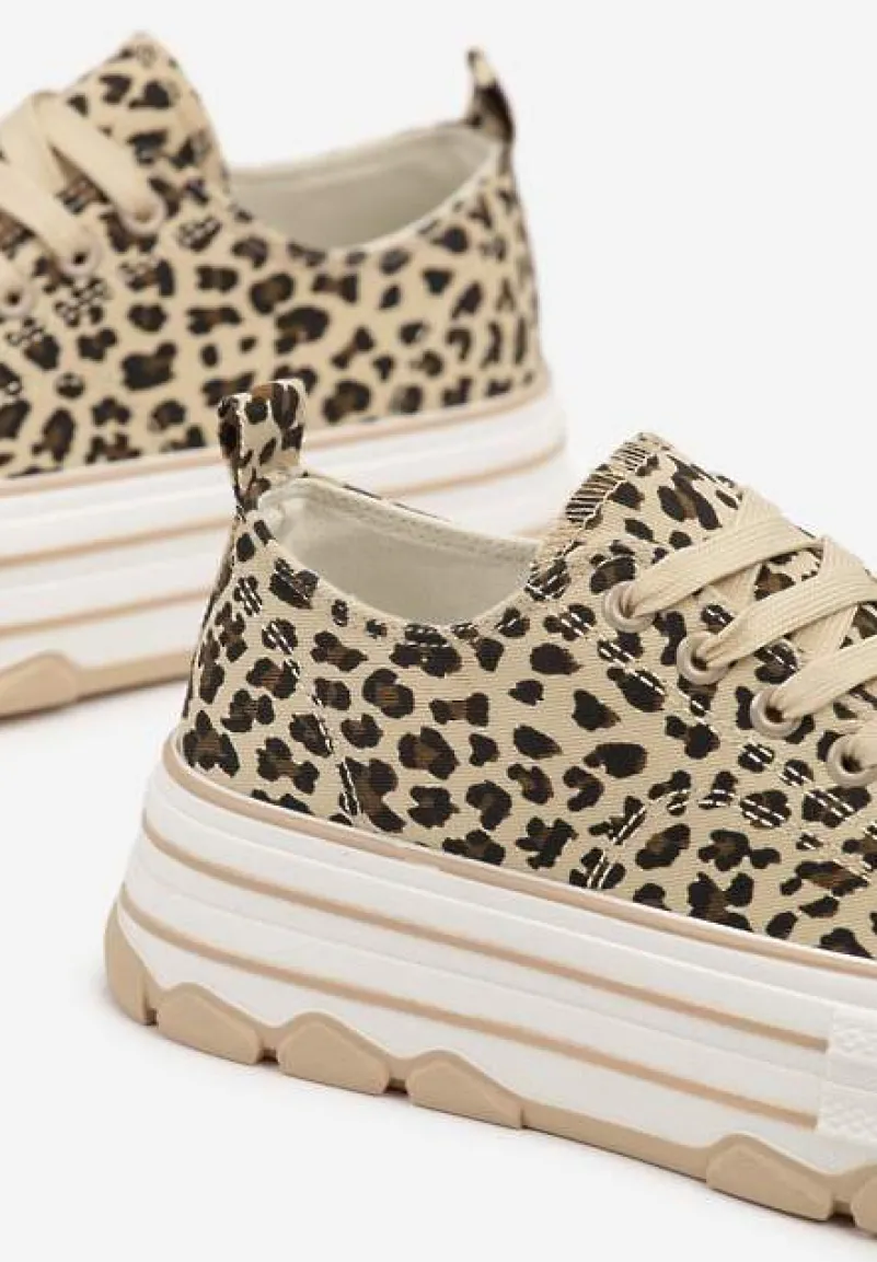 Panterkowe Trampki na Platformie z Paskami i Niską Cholewką Zienelle
