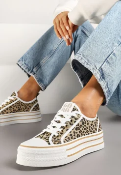 Panterkowe Trampki na Platformie Ozdobione Cyrkoniami Arenoria