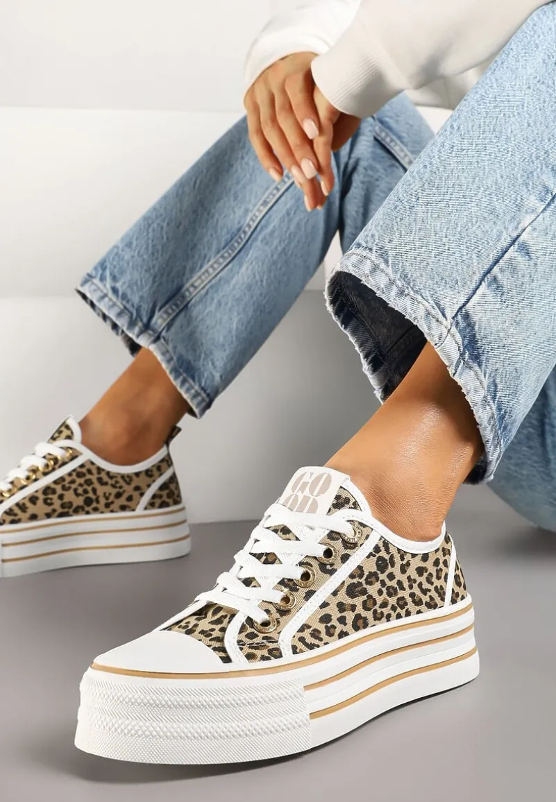 Panterkowe Trampki na Platformie Ozdobione Cyrkoniami Arenoria