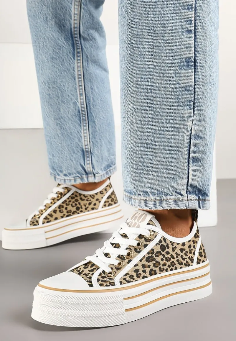 Panterkowe Trampki na Platformie Ozdobione Cyrkoniami Arenoria