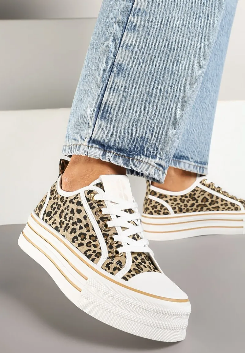 Panterkowe Trampki na Platformie Ozdobione Cyrkoniami Arenoria