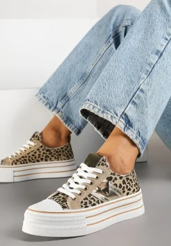 Panterkowe Trampki na Platformie Ozdobione Metaliczną Aplikacją Telanoreta