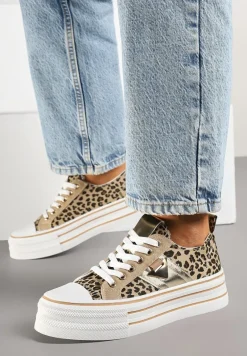 Panterkowe Trampki na Platformie Ozdobione Metaliczną Aplikacją Telanoreta