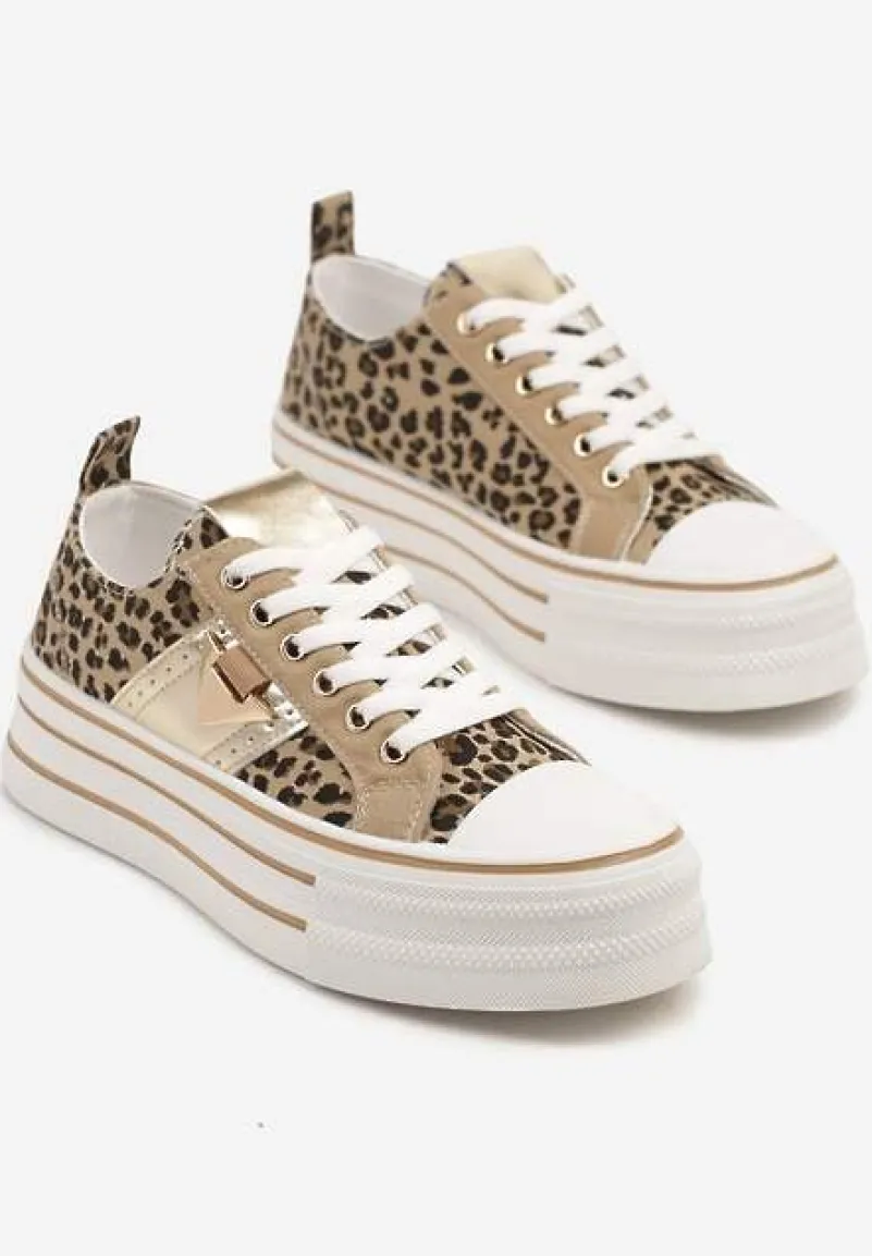 Panterkowe Trampki na Platformie Ozdobione Metaliczną Aplikacją Telanoreta