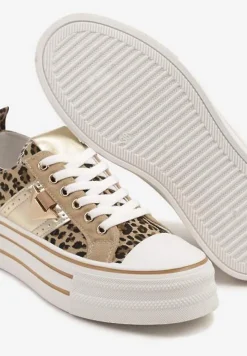 Panterkowe Trampki na Platformie Ozdobione Metaliczną Aplikacją Telanoreta