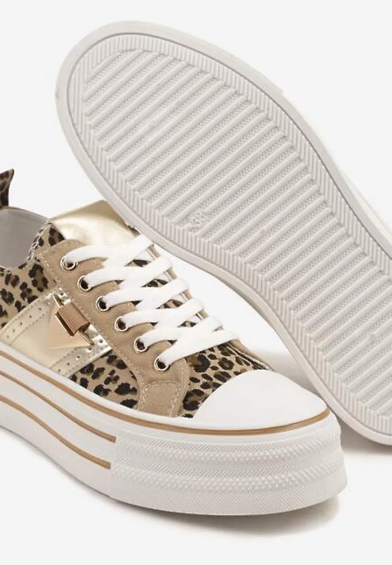 Panterkowe Trampki na Platformie Ozdobione Metaliczną Aplikacją Telanoreta