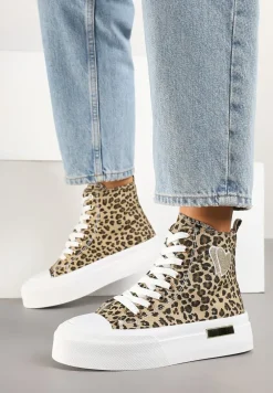 Panterkowe Trampki na Platformie z Wysoką Cholewką z Haftem z Brokatem Elanitha