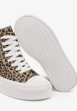 Panterkowe Trampki na Platformie z Wysoką Cholewką z Haftem z Brokatem Elanitha