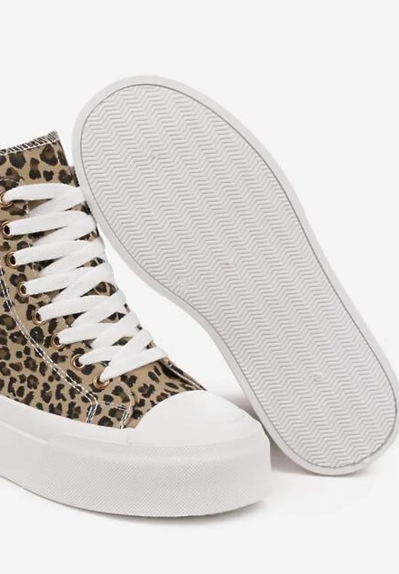 Panterkowe Trampki na Platformie z Wysoką Cholewką z Haftem z Brokatem Elanitha