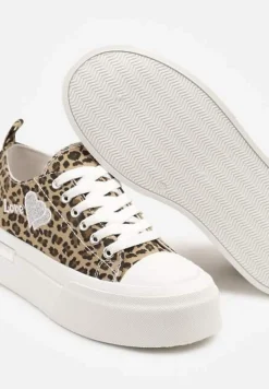 Panterkowe Trampki na Platformie z Ozdobnym Napisem i Sercem Laviere