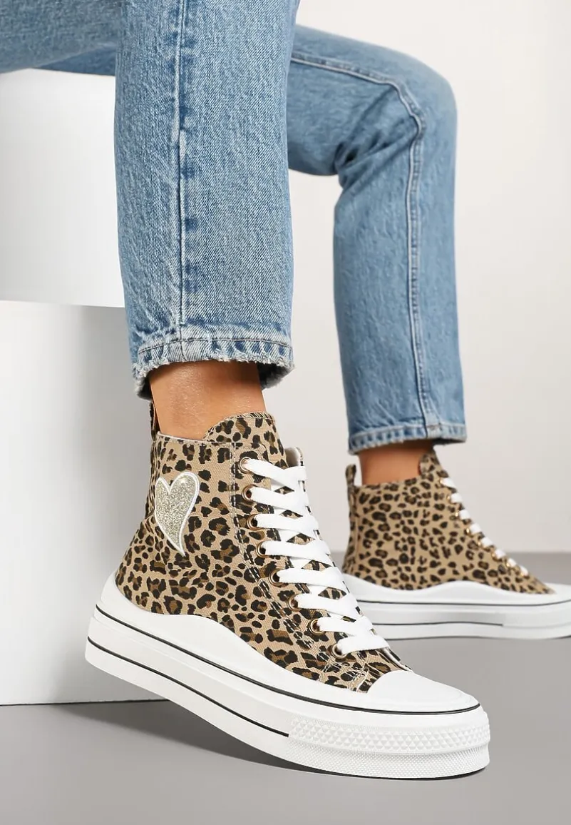 Panterkowe Trampki na Platformie z Serduszkiem za Kostkę Ellista