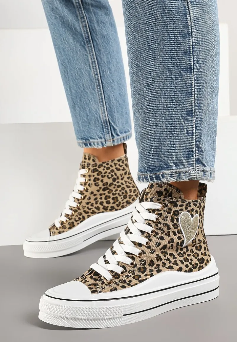 Panterkowe Trampki na Platformie z Serduszkiem za Kostkę Ellista