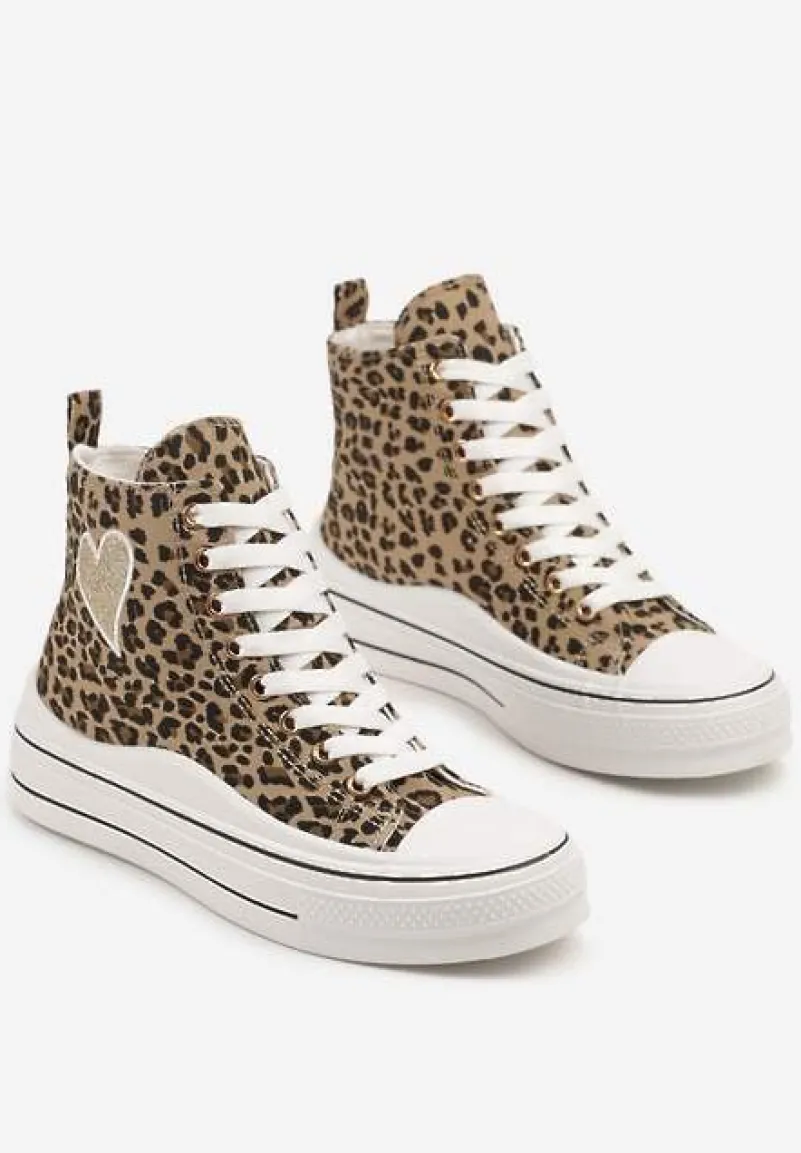 Panterkowe Trampki na Platformie z Serduszkiem za Kostkę Ellista