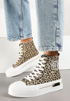 Panterkowe Trampki na Platformie z Wysoką Cholewką i Naszywką Nurissea