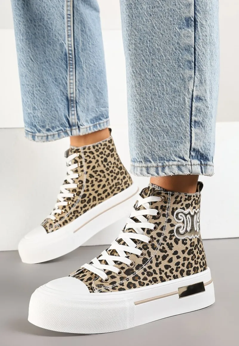Panterkowe Trampki na Platformie z Wysoką Cholewką i Naszywką Nurissea