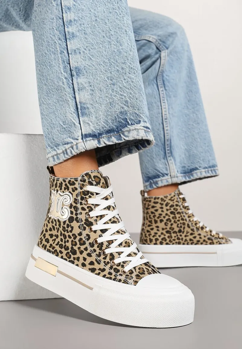 Panterkowe Trampki na Platformie z Wysoką Cholewką i Naszywką Nurissea