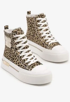 Panterkowe Trampki na Platformie z Wysoką Cholewką i Naszywką Nurissea