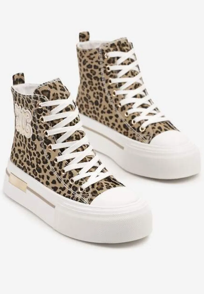 Panterkowe Trampki na Platformie z Wysoką Cholewką i Naszywką Nurissea