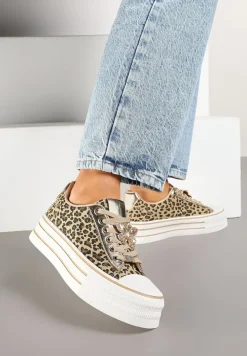 Panterkowe Trampki na Platformie z Ozdobną Aplikacją w Kształcie Motyla Haniriel