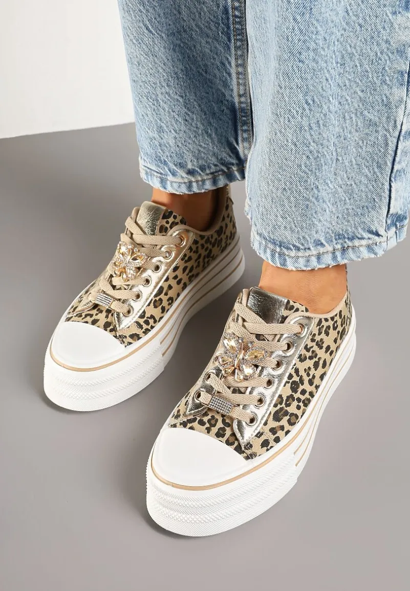 Panterkowe Trampki na Platformie z Ozdobną Aplikacją w Kształcie Motyla Haniriel