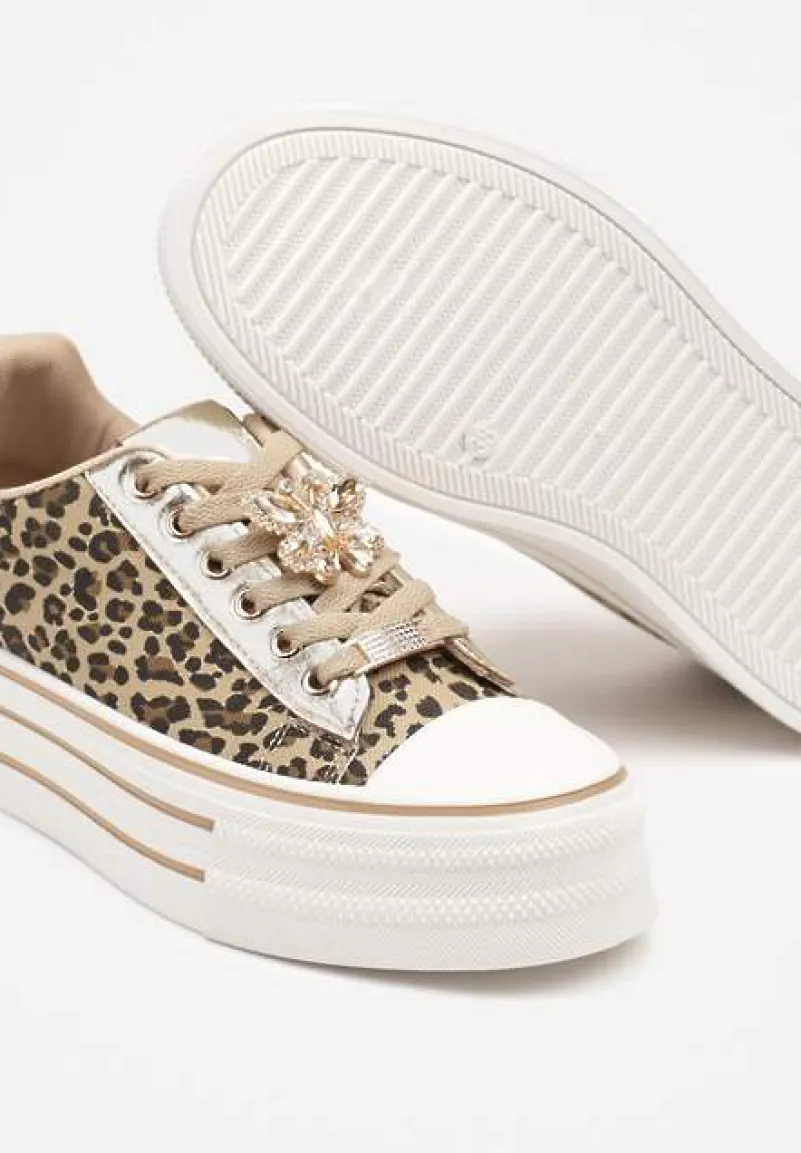 Panterkowe Trampki na Platformie z Ozdobną Aplikacją w Kształcie Motyla Haniriel