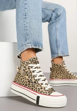 Panterkowe Trampki za Kostkę Ozdobione Aplikacją 3D Vizana