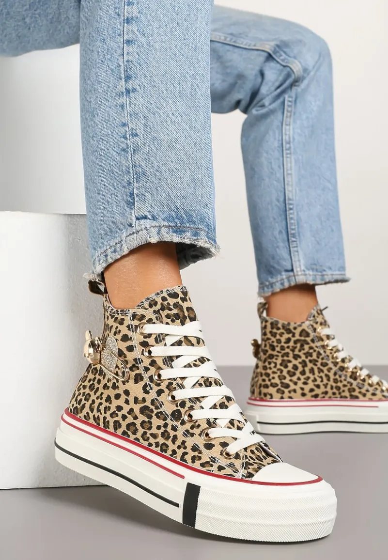 Panterkowe Trampki za Kostkę Ozdobione Aplikacją 3D Vizana