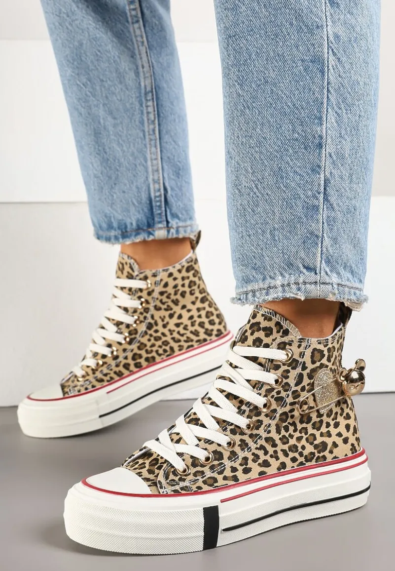 Panterkowe Trampki za Kostkę Ozdobione Aplikacją 3D Vizana