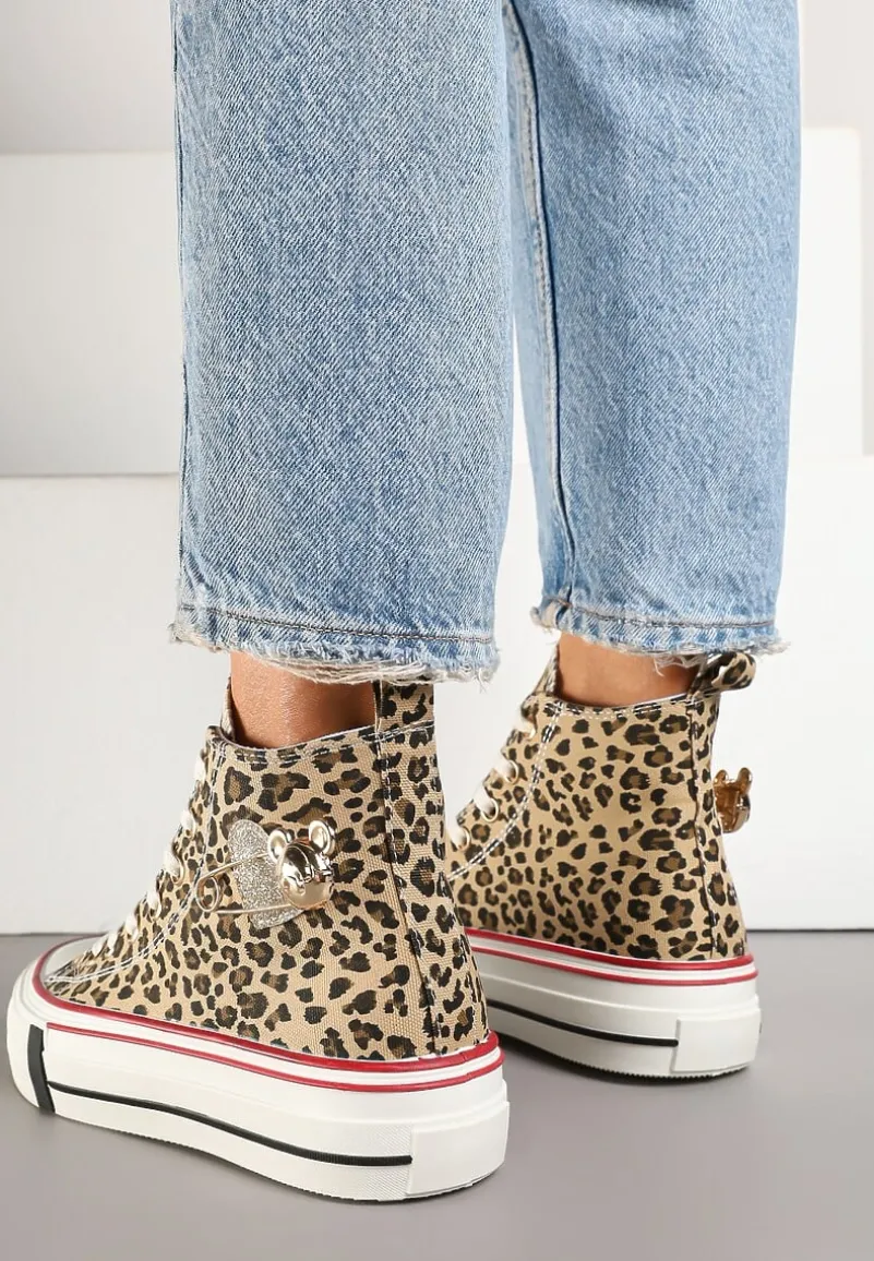 Panterkowe Trampki za Kostkę Ozdobione Aplikacją 3D Vizana