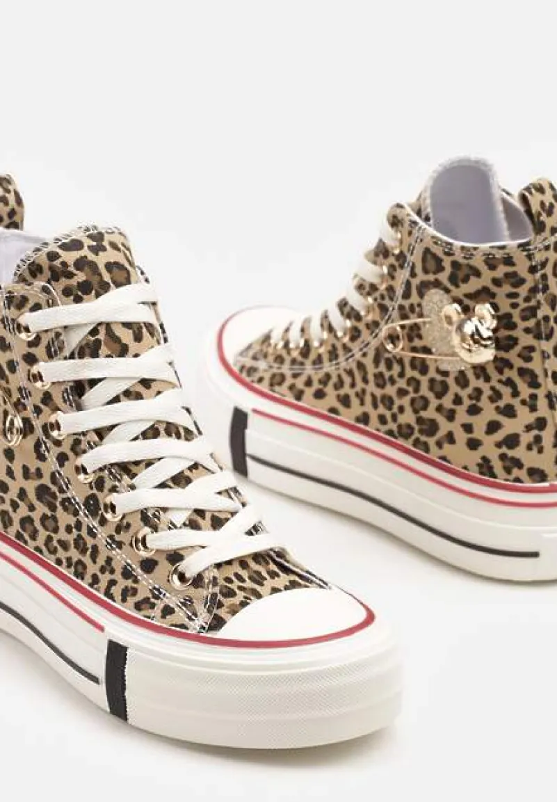 Panterkowe Trampki za Kostkę Ozdobione Aplikacją 3D Vizana