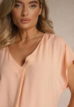 Pomarańczowa Bluzka z Wiskozy z Trójkątnym Dekoltem Tilimira