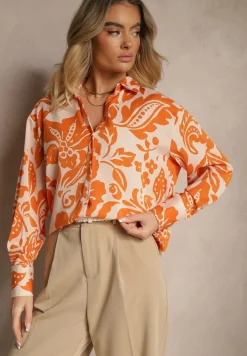Pomarańczowa Koszula Oversize w Kwiatowy Print Boinea
