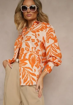 Pomarańczowa Koszula Oversize w Kwiatowy Print Boinea